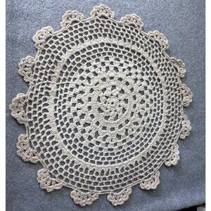 Handmade Crochet Doily 11.5" Round Beige Cotton Lace Table Decor